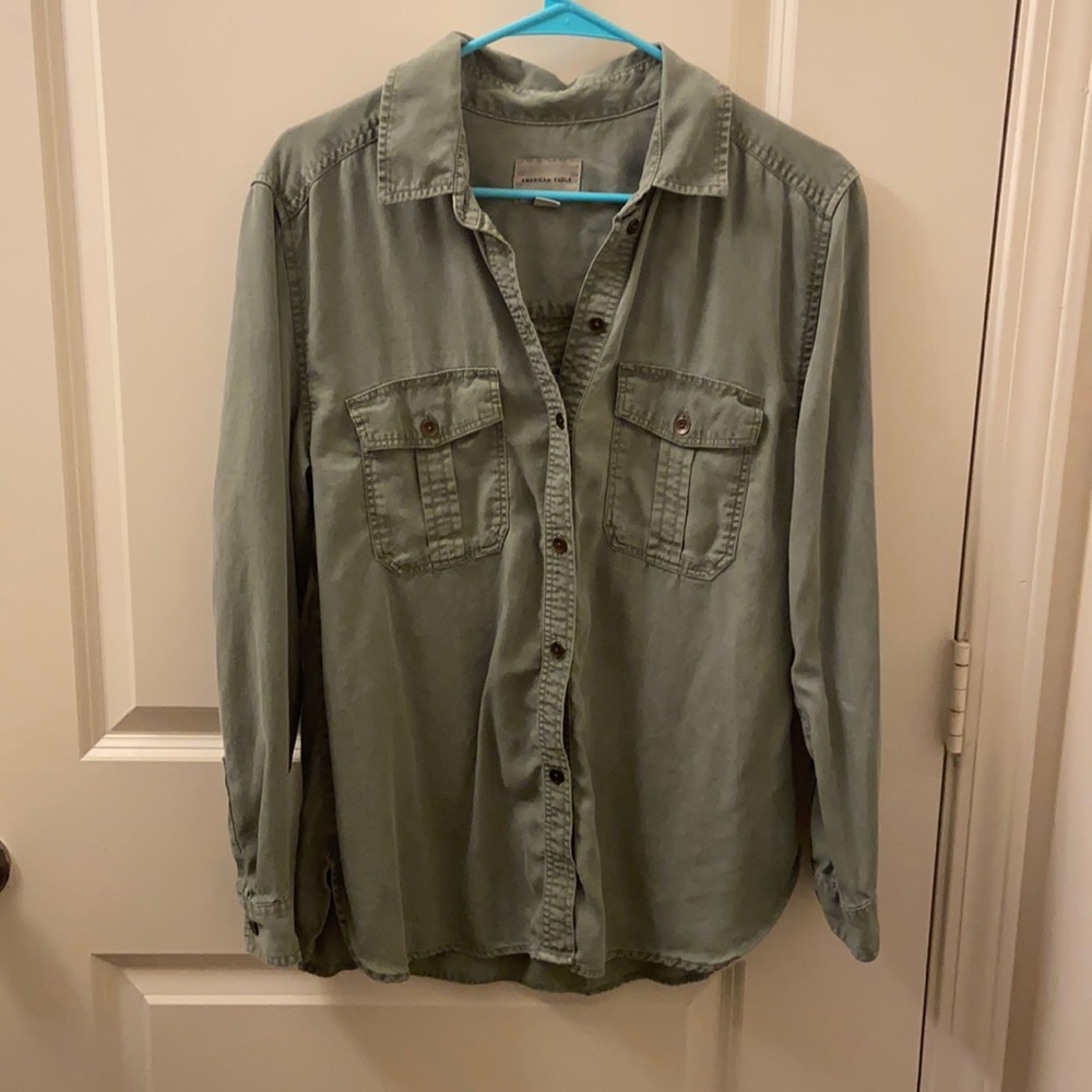Army Green Button-Up Blouse
